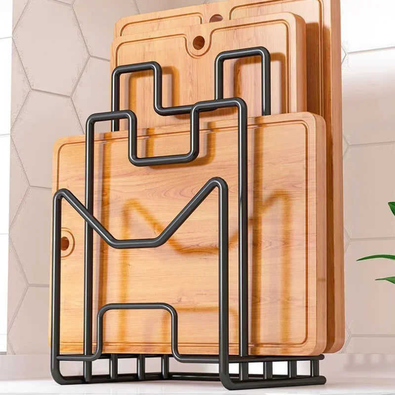 Multi-Layer Pot Lid & Cutting Board Holder Rack Kitchen Organizer Stand – Black
