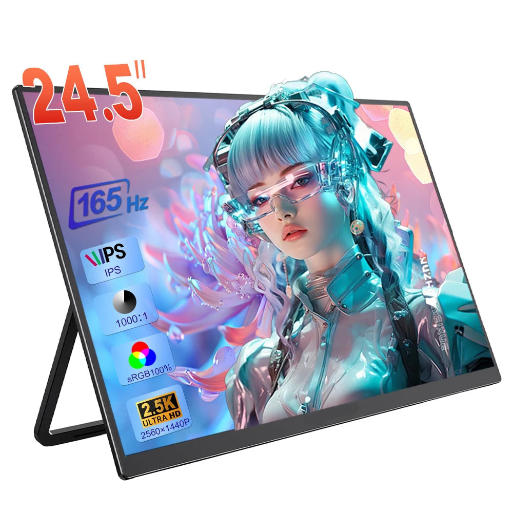 Portable Monitor 24.5 Inch 2.5K 165Hz IPS Gaming Display USB-C HDMI – Black
