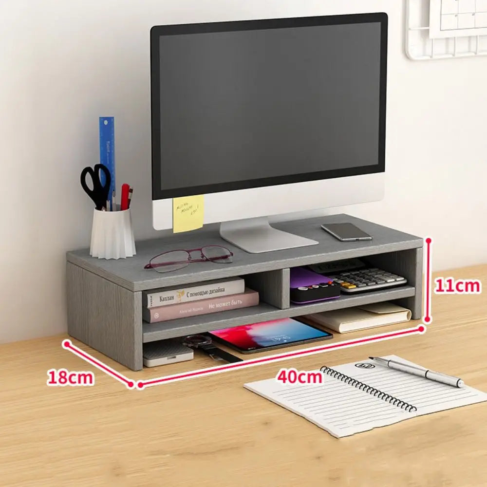 Wooden Monitor Stand Riser Double Layer Desktop Organiser with Storage Shelf – Brown