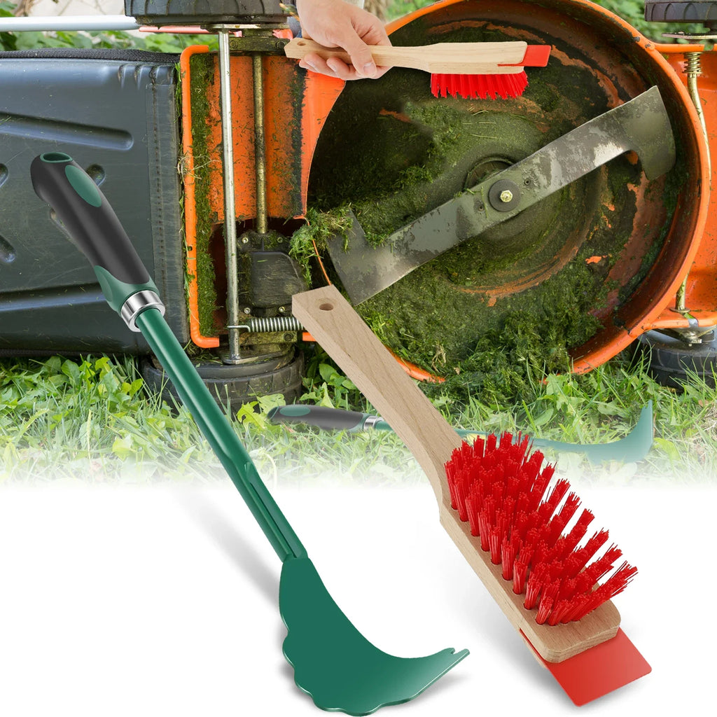 Mower Deck Cleaning Tool Set Scraper and Brush for Lawn Maintenance - Green Red
