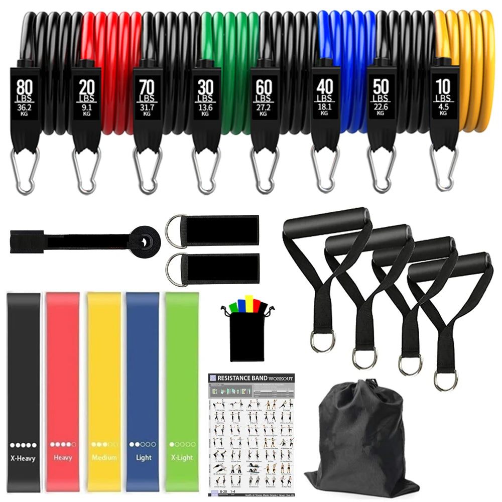 Resistance Bands Set Stackable Elastic Tubes Workout Kit with Door Anchor and Ankle Straps - 17pcs