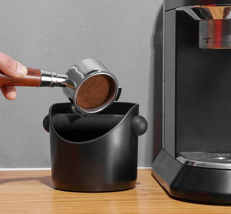 Mini Coffee Knock Box Anti Slip Espresso Grounds Waste Bin with Silicone Knock Bar - Black