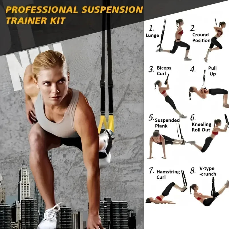 Suspension Training Band Adjustable Resistance Straps Portable Full Body Workout System - 1 Set
