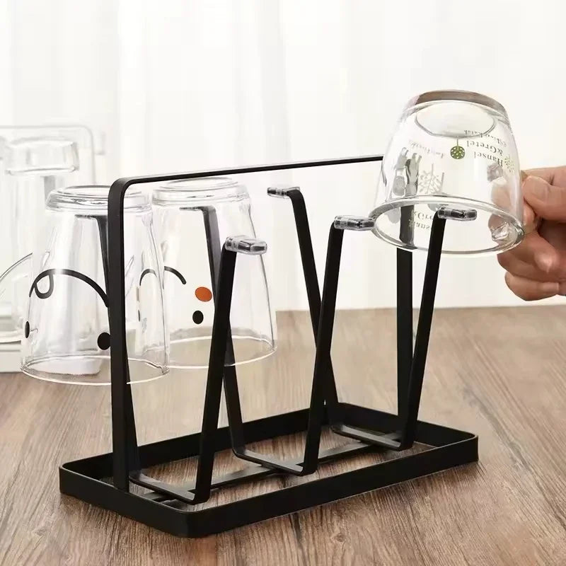 Cup Drying Rack Countertop Mug Holder Organizer with Drainage Tray and 6 Hooks – Bronze