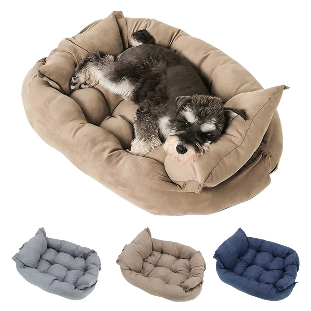 Portable Cotton Pet Sofa Bed Washable Multi Function Pet Cushion - Brown