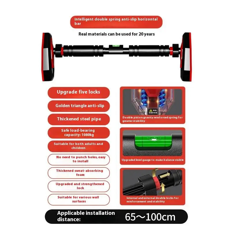 Pull Up Bar Portable Telescopic No Drill Doorway Fitness Training Bar Adjustable - 95cm - 135cm