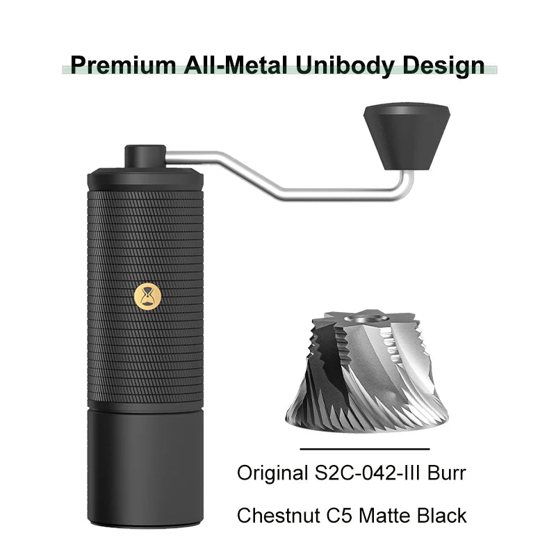 Manual Coffee Grinder Portable Hand Burr Grinder 42mm Stainless Steel Adjustable Settings - Black
