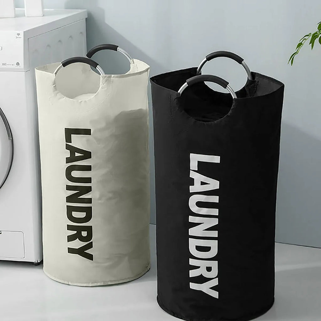 Laundry Basket 90L Foldable Waterproof Oxford Hamper with Padded Handles - Black