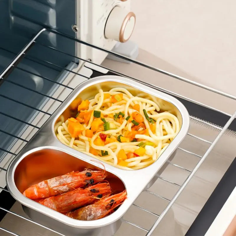 304 Stainless Steel Lunch Box 2 Compartment Leakproof Microwave Safe Bento Box with Lid – White