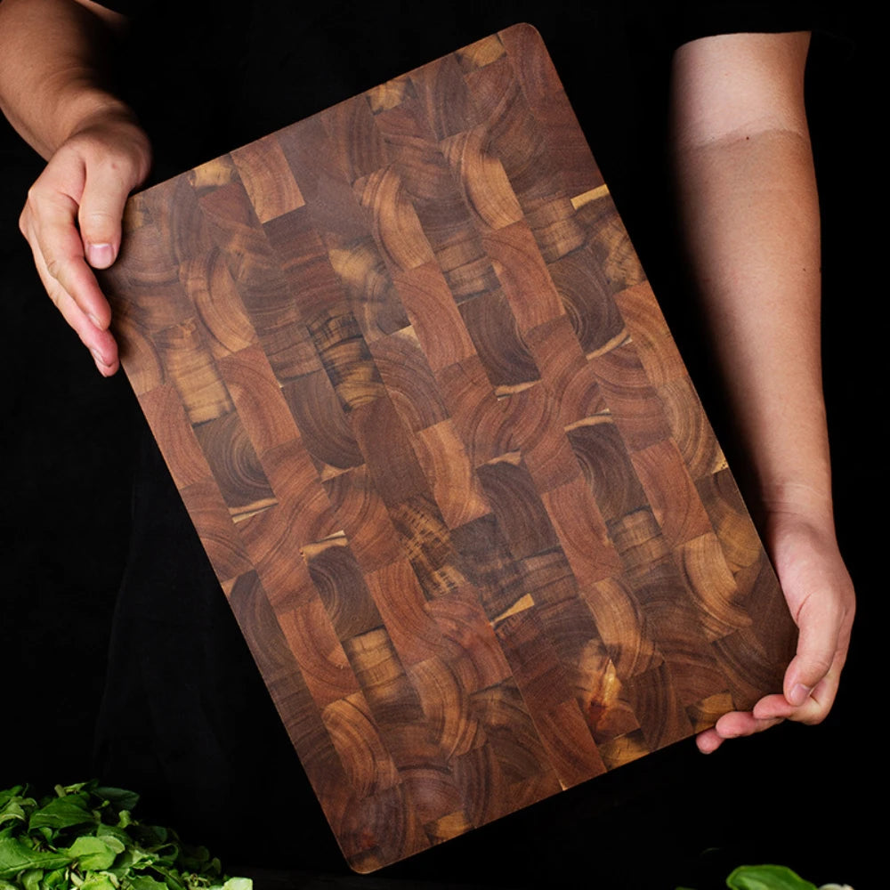 Double-Sided Acacia Wood Cutting Board 34x24cm Drain Groove Design