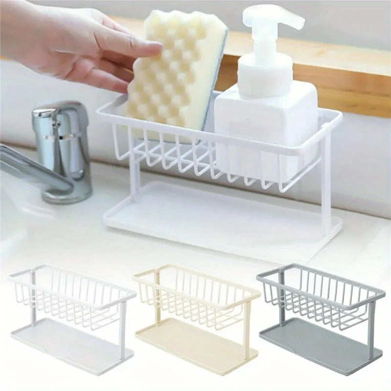 Sink Drain Rack Soap Sponge Storage Organizer ABS Kitchen Bathroom Shelf - White