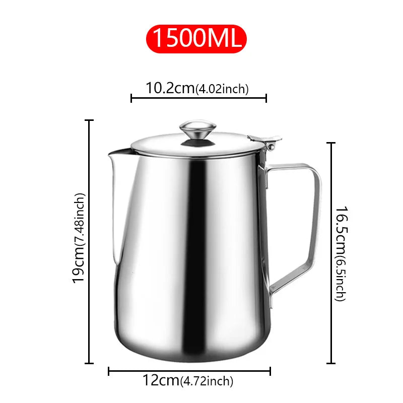 Stainless Steel Milk Frothing Pitcher 1500ml with Lid Long Spout Coffee Pouring Kettle