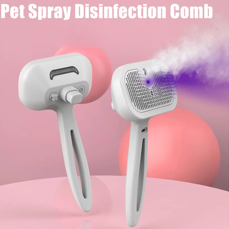 Pet Mist Brush Rechargeable Self-Cleaning Grooming Comb Dogs and Cats - Pink