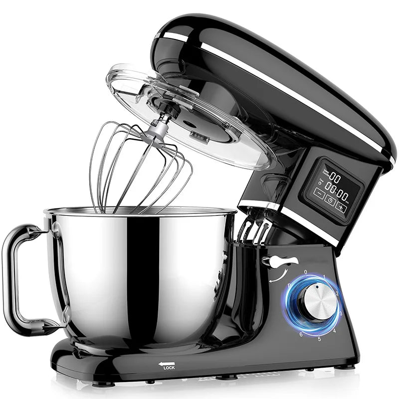Commercial Stand Mixer 1500W 6.5L Stainless Steel Bowl 6-Speed Silent Smart Display - Black