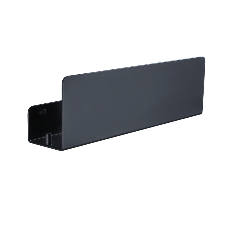 Bathroom Shelf 30cm Wall Mounted Aluminum Storage Rack Single Tier Organizer with Hooks - Black