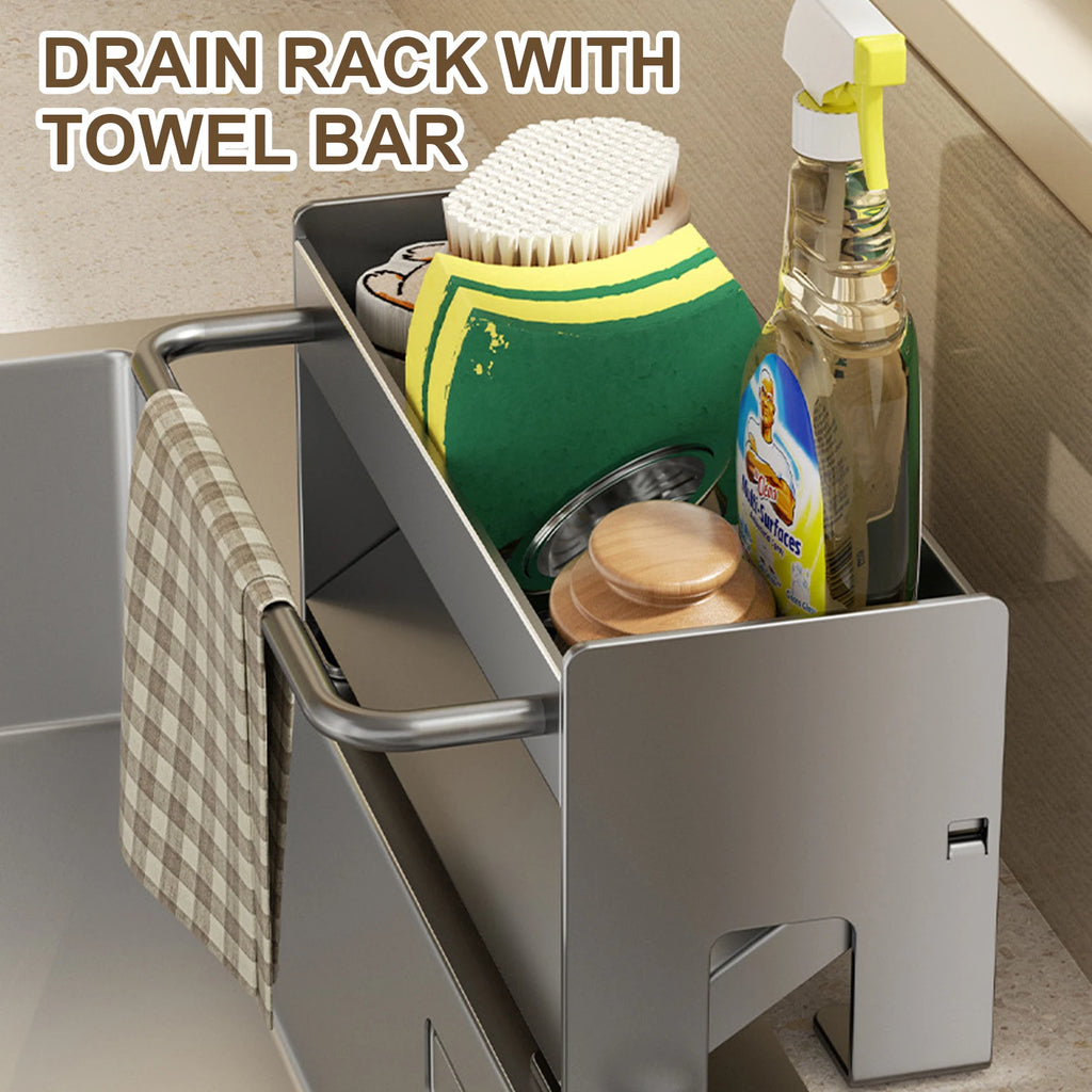 Kitchen Sponge Holder Metal Sink Caddy Drainer Rack for Bench and Sink - Silver