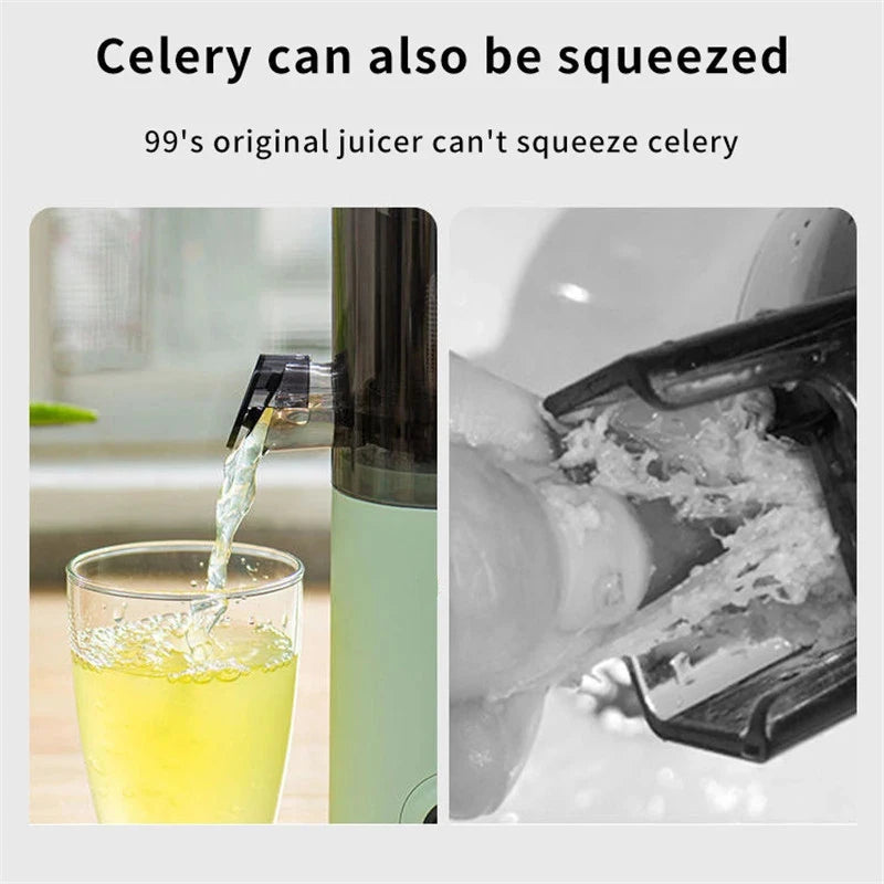 Mini Slow Juicer 100W Portable Automatic Pulp Separation Compact Juicer - Green