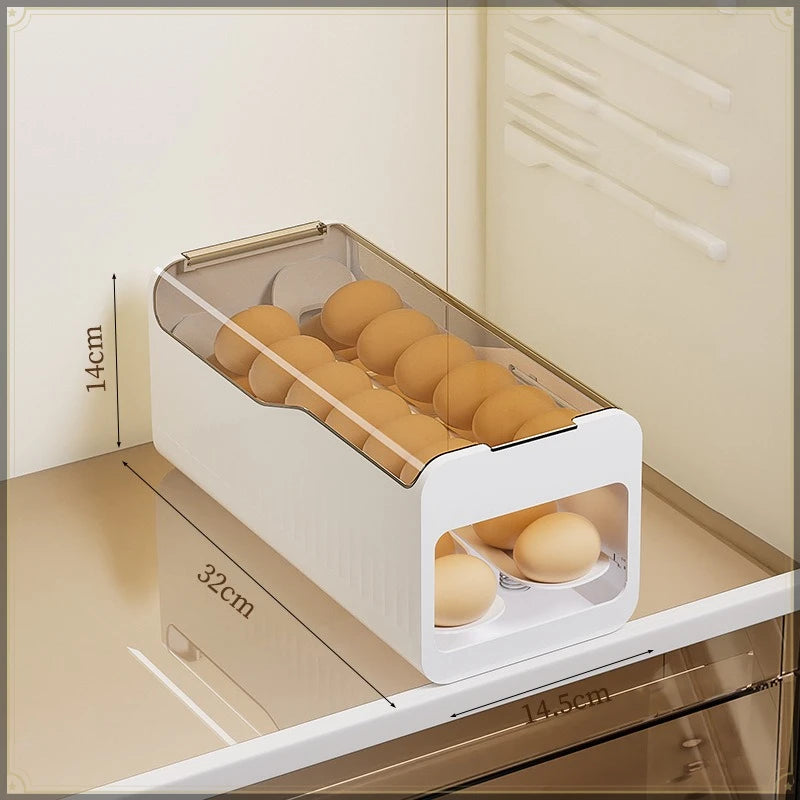 Egg Storage Box Sliding Dispenser with Visible Design - White