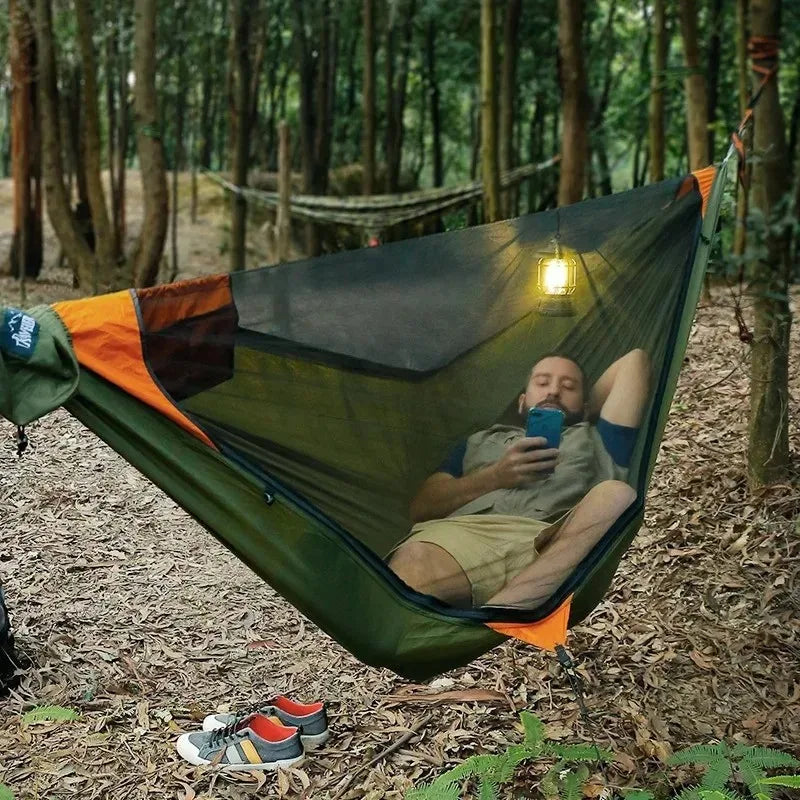 Camping Hammock with Mosquito Net Portable Quick Open Hanging Bed - Orange