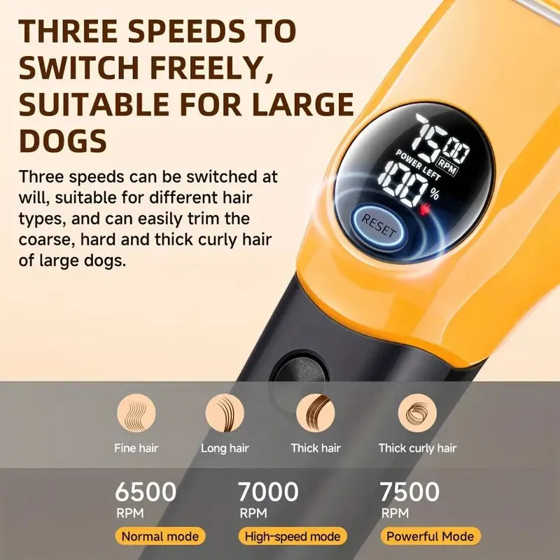Pet Hair Trimmer 7500 RPM Rechargeable LED Grooming Clipper for Dogs and Cats - Orange