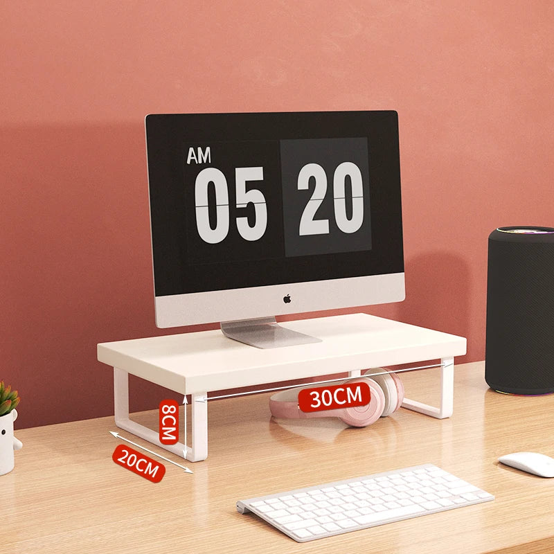 Bamboo Monitor Stand Riser Desktop Laptop Shelf Organiser 30 × 20 × 8 cm – White