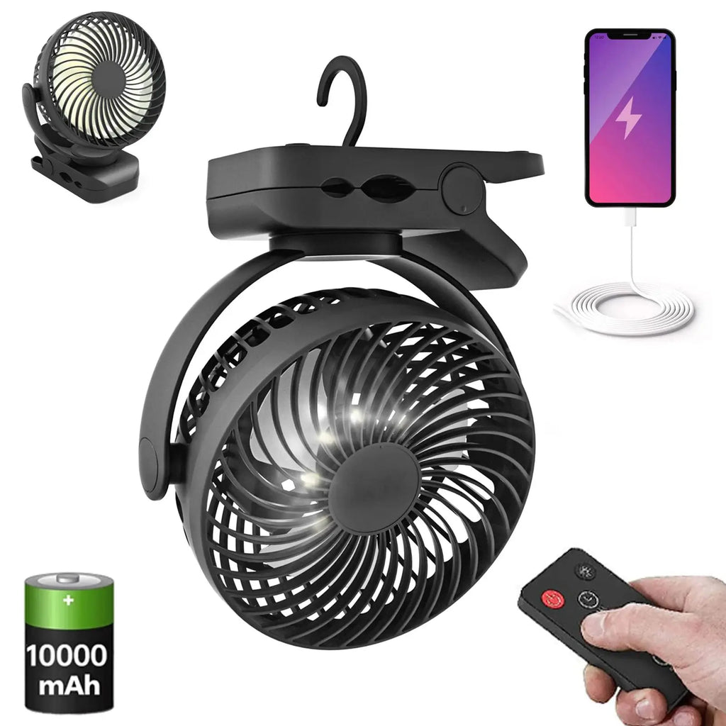 10000mAh Portable Camping Fan with LED Lantern Remote Control & Hanging Hook