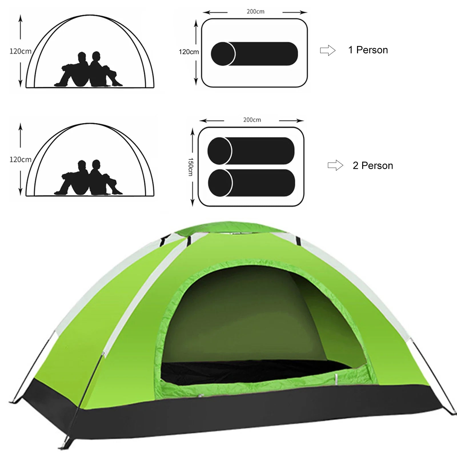 Camping Tent 2 Person Ultralight Portable Hiking Shelter - Orange