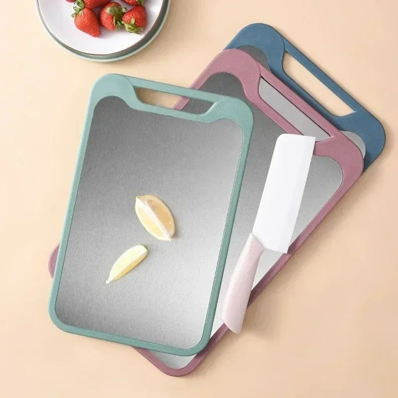Double Sided Cutting Board 35 × 22 cm Stainless Steel and PP with Crusher - Blue