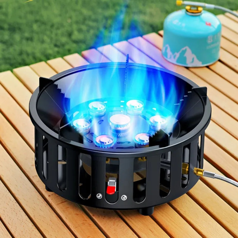 Portable 7-Core 19800W Camping Gas Stove with Electronic Ignition Windproof Burner