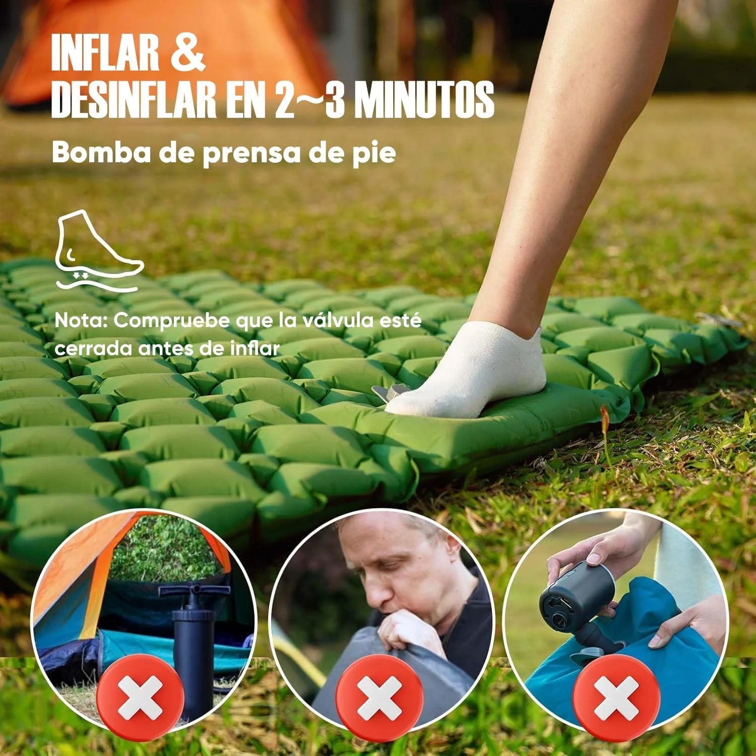Camping Sleeping Pad Double Inflatable Mattress 190cm Portable Ultralight Folding Bed - Green