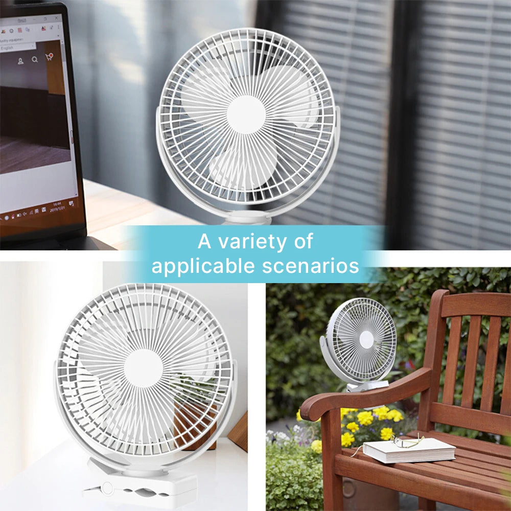 Rechargeable Clip Fan 5 Inch 5000mAh 4 Speed Portable Desk Fan USB-C - White
