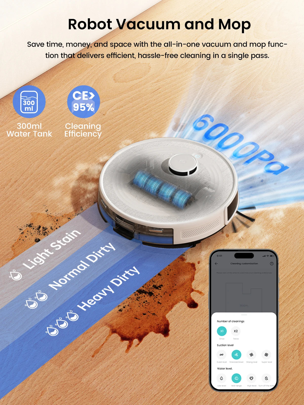 Robot Vacuum Cleaner and Mop 6000Pa Self-Emptying LiDAR Navigation Smart Floor Cleaner – Black