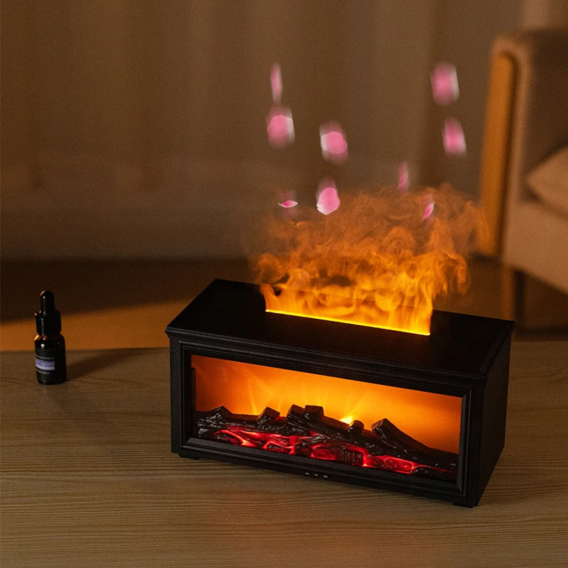Flame Aroma Diffuser 7 Colour LED Essential Oil Humidifier Fireplace Mist Machine – Light Wood