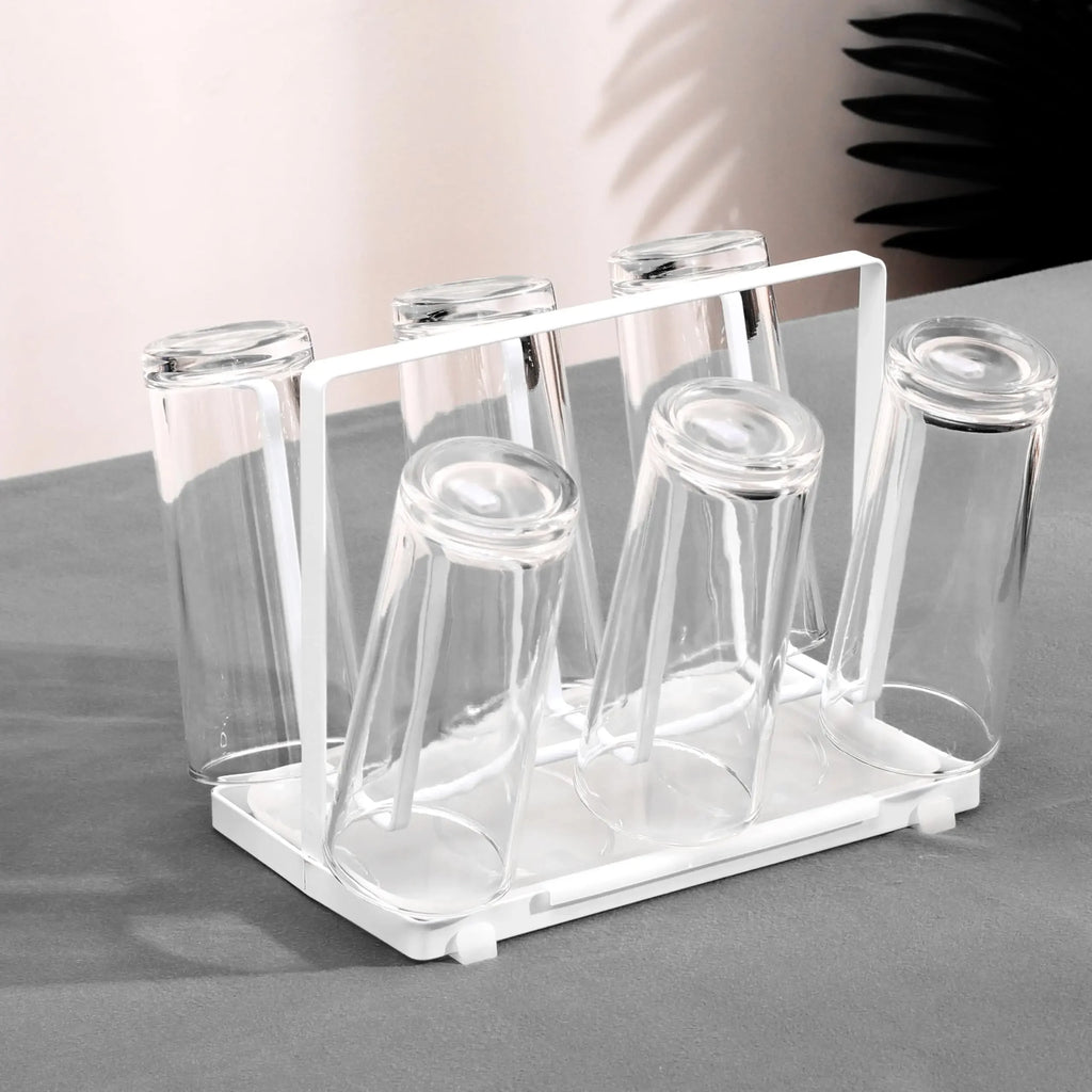Cup Drying Rack Countertop Mug Holder Organizer with Drainage Tray and 6 Hooks – Bronze