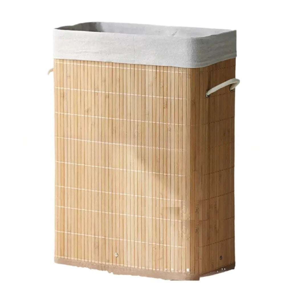 Laundry Basket Foldable Bamboo Storage Hamper with Lid for Clothes Organisation