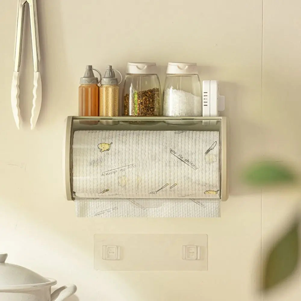 Wall Mounted Toilet Paper Holder Dustproof Waterproof Tissue Box with Lid Large Capacity Roll Paper Storage – Apricot
