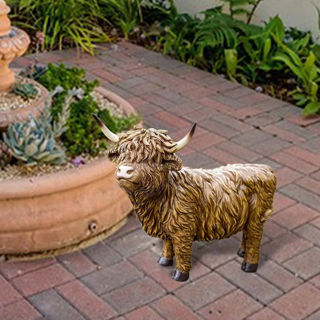 Highland Cow Statue Resin Garden Figurine Decorative Animal Ornament - Brown
