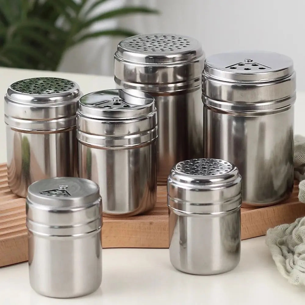 Seasoning Shaker Small Stainless Steel Spice Jar with Rotating Lid - Silver