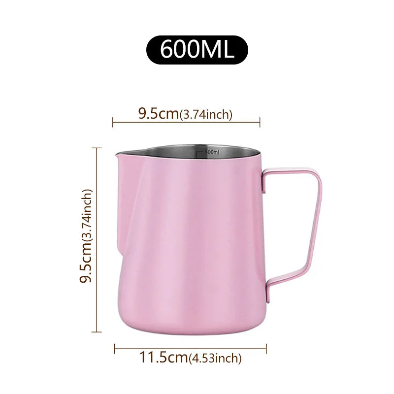 Milk Frothing Pitcher 600ml 304 Stainless Steel Latte Art Jug with Measurement Scale – Pink