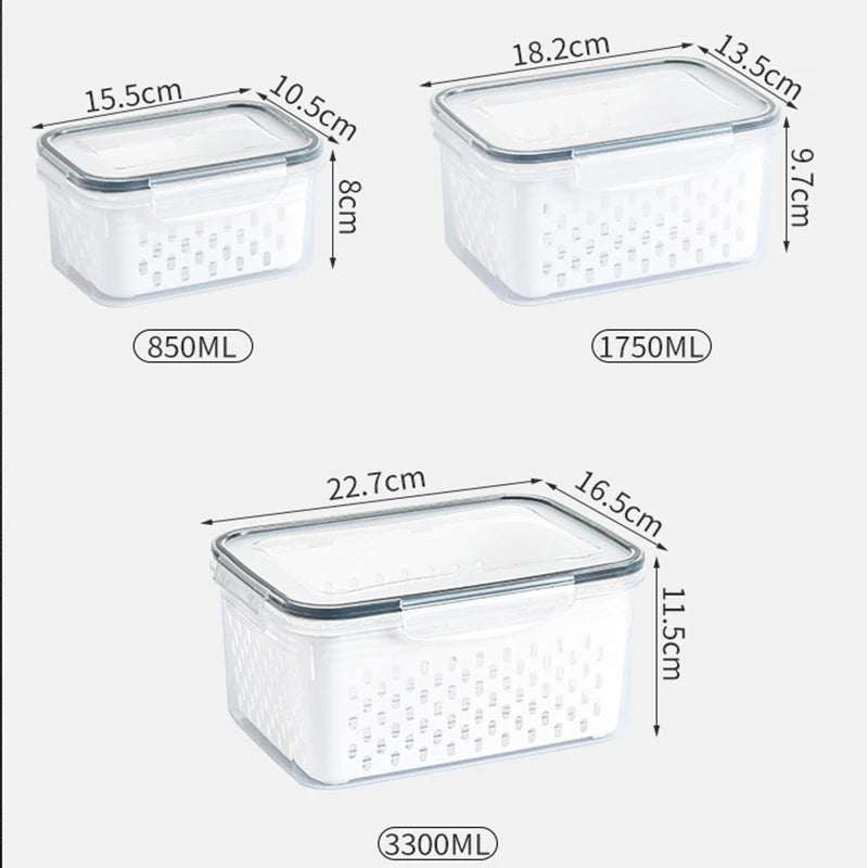 850ml Refrigerator Food Storage Container with Lid & Drain Basket