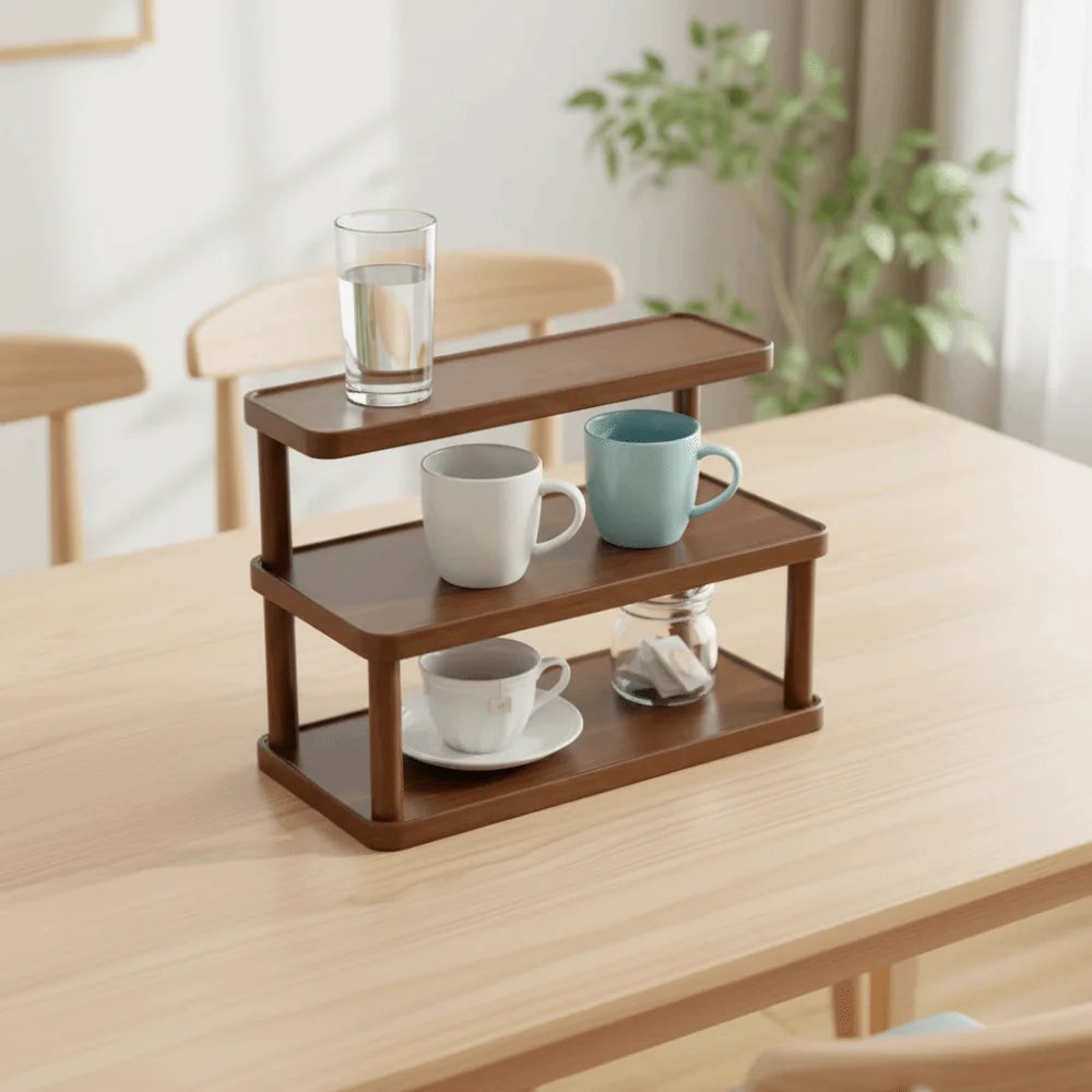 3 Tier Wooden Cup Storage Rack 50cm Coffee Mug Display Shelf Countertop Organizer for Kitchen Office