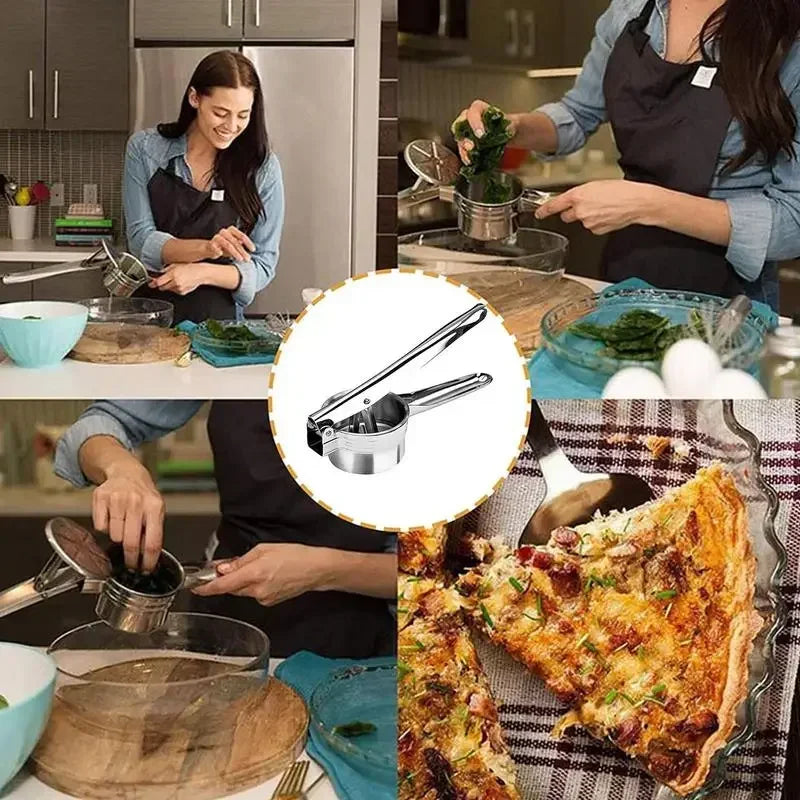 Stainless Steel Potato Ricer Manual Masher with 3 Interchangeable Discs – Green
