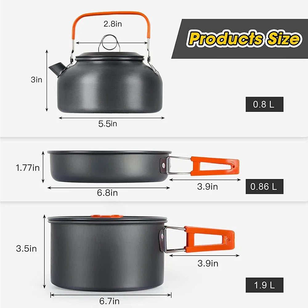 Camping Cookware Set 1-4 Person Non Stick Pots Pan Kettle Kit - 4 Stainless Steel Tableware 330 ML