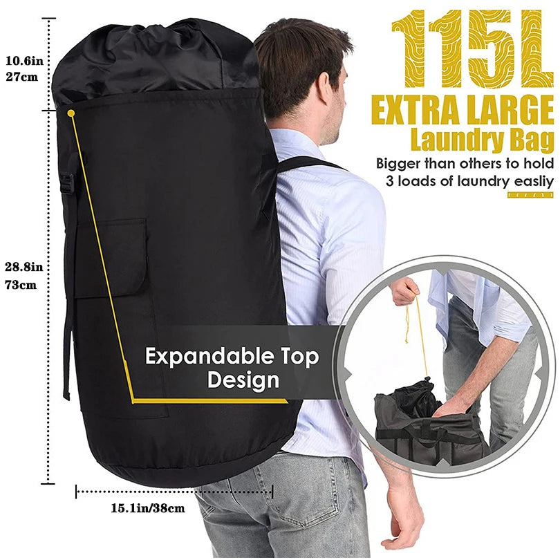 Laundry Backpack 115L Foldable Adjustable Oxford Clothes Hamper Bag with Extendable Straps