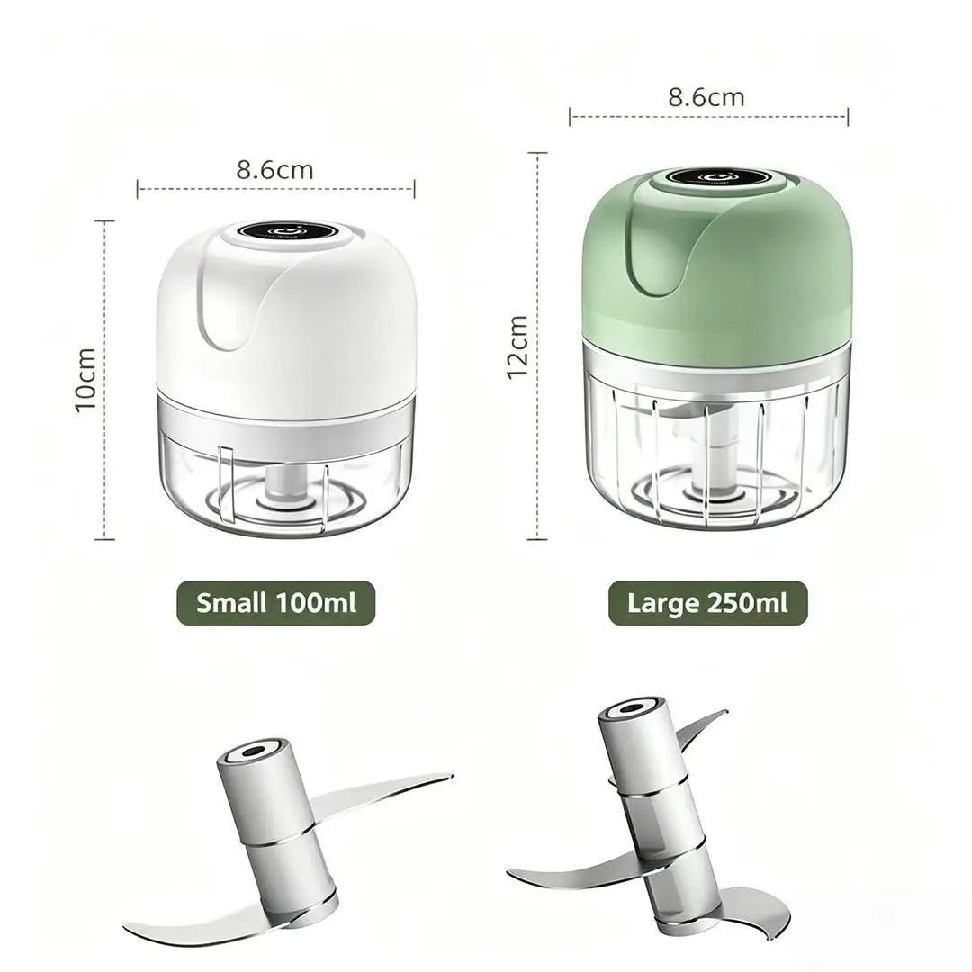 Electric Garlic Chopper 250ml 23W USB Rechargeable Mini Food Processor with Stainless Steel Blade - Green
