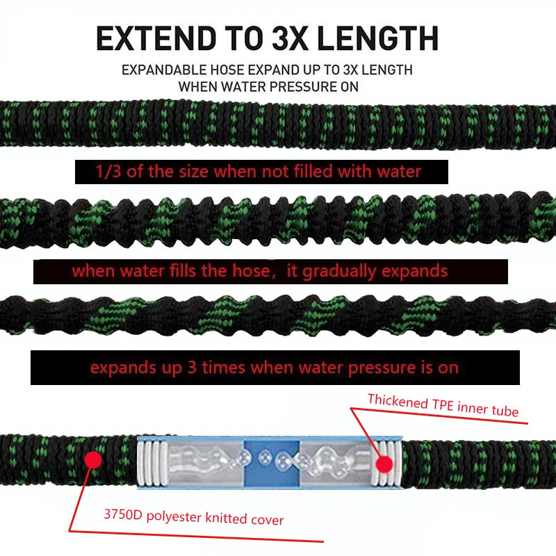 Expandable Magic Hose 30 meters – High-Pressure Car Wash & Home Garden Watering Pipe, Flexible, Anti-Abrasion, Rewindable - Black & Green