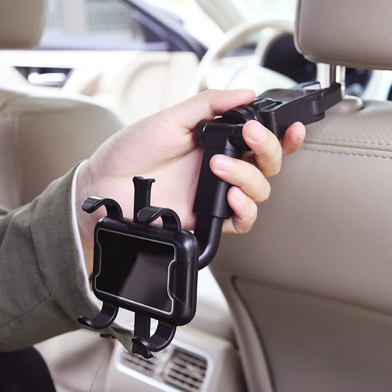 Phone Holder 360 Degree Rotating Rearview Mirror Mount Adjustable Viewing Stand for Vehicles