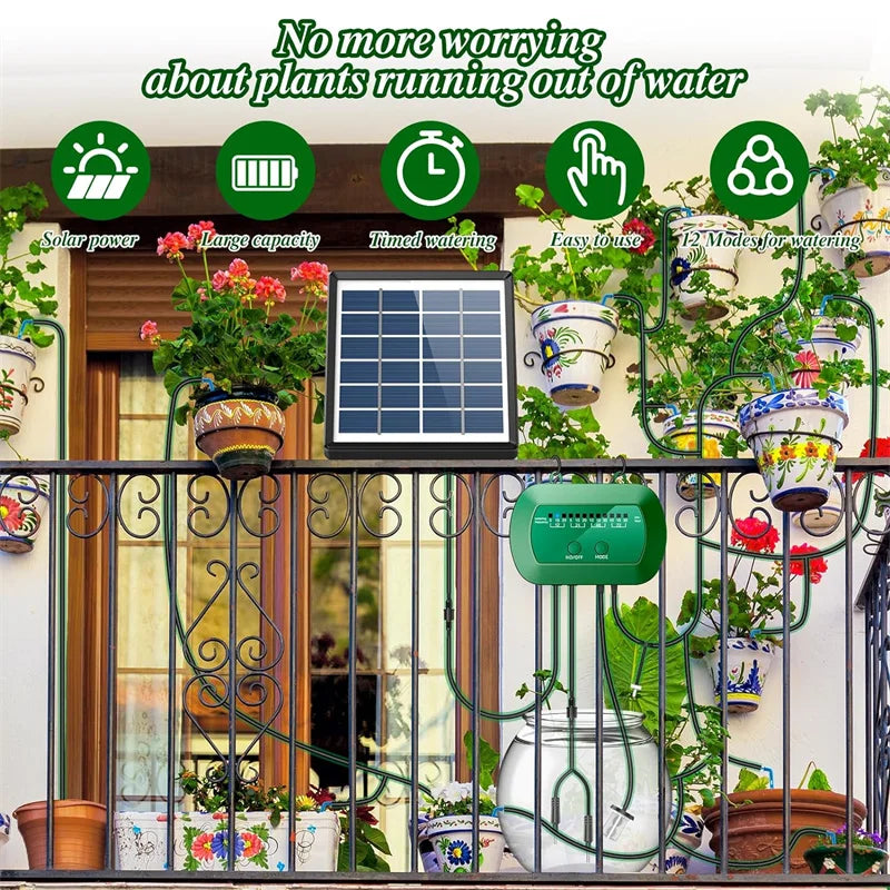 Solar Drip Irrigation System Automatic Watering Kit with Timer - 2W