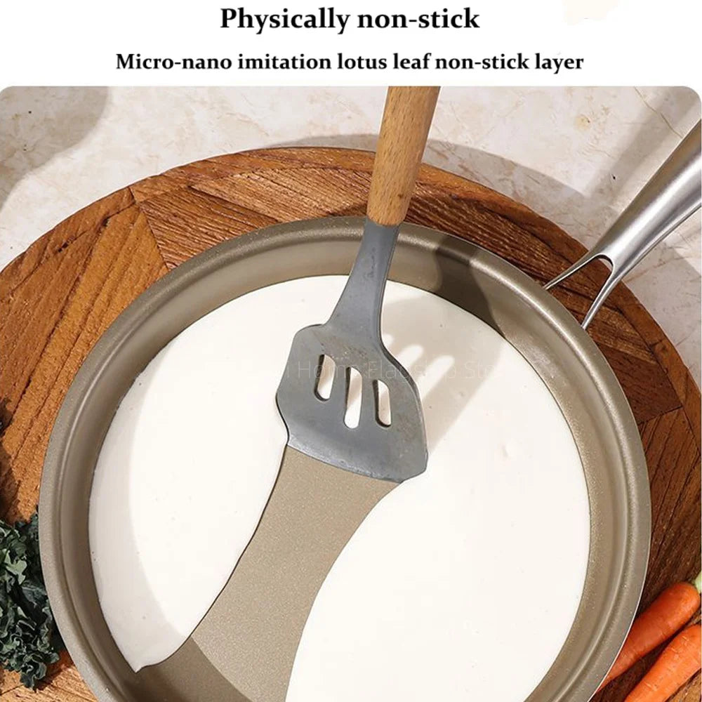 Titanium Alloy Frying Pan 24cm Stainless Steel Non-Stick Wok Double Handle