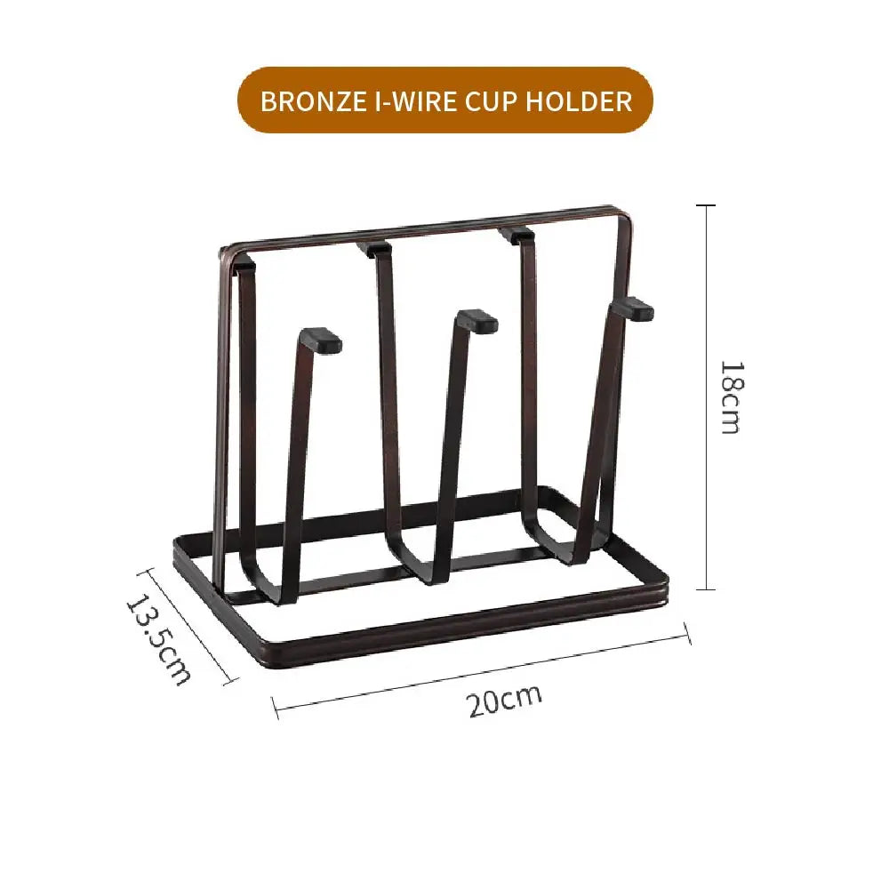 Cup Drying Rack Countertop Mug Holder Organizer with Drainage Tray and 6 Hooks – Bronze
